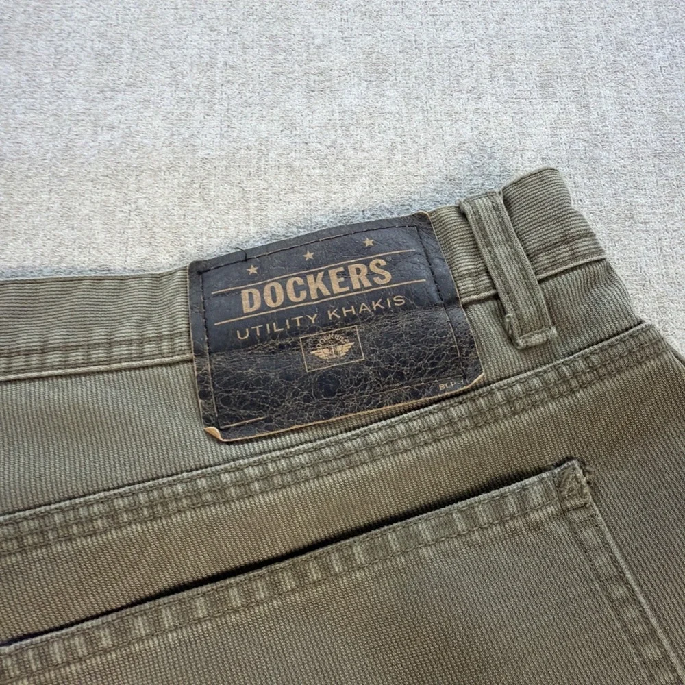 Vtg Dockers Khakis Carpenter Pants‎ Mens 38 X 32 Olive Utility Canvas Belt Loop